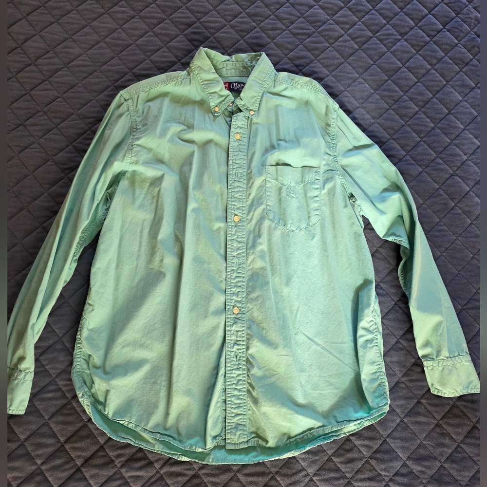 Mens Chaps Light Teal Casual Button Down Shirt Sz L